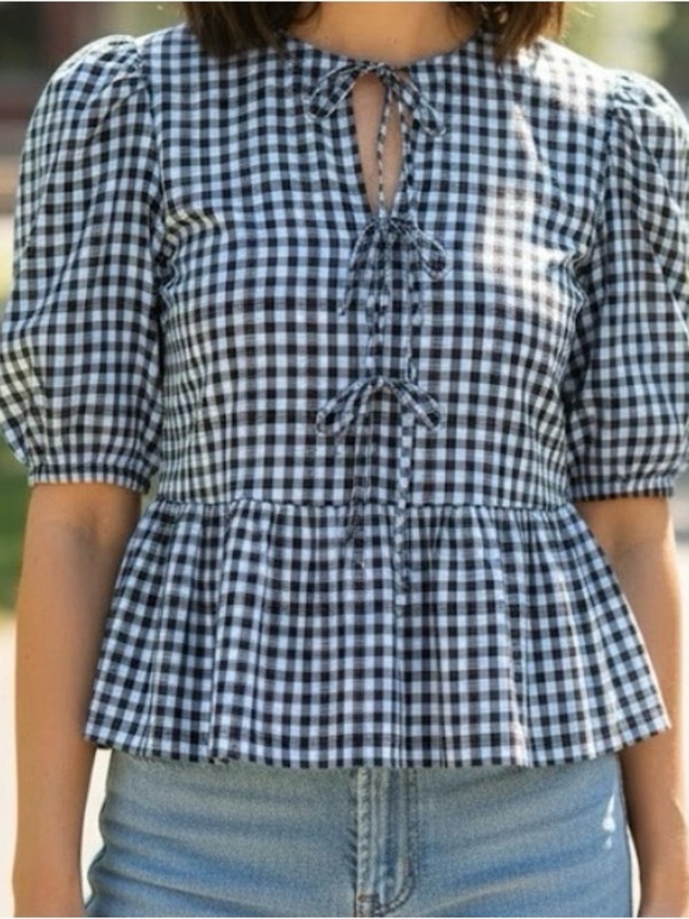 Time and Tru Puffed Sleeve Gingham Shirt size Large